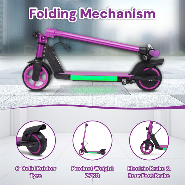 Electric Scooter Kids Foldable Mobility Scooters E Bike With RGB LED Lights For Ages 6-12 Boys Girls | 3 Speed Modes | 6-10 KM Range Dual Braking System 150W Motor Gift for Children