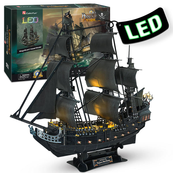 CubicFun LED Pirates of the Caribbean Flying Dutchman Model Kits for Adults to Build 3D Jigsaw Puzzles Ship Model Building Gifts for Adults Kids Girls Boys - 360 Pieces