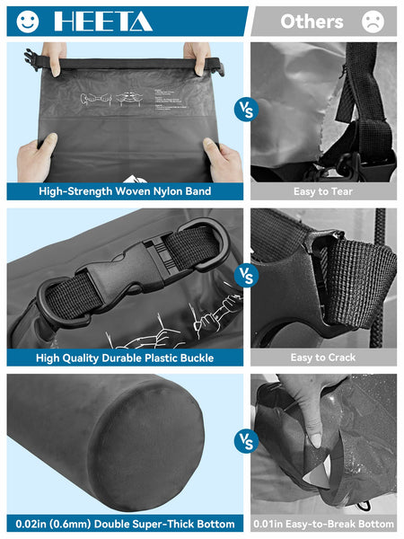 HEETA Waterproof Dry Bag for Women Men, 5L/10L/20L Roll Top Lightweight Dry Storage Bag Backpack with Waterproof Phone Case(IPX7) for Travel, Swimming, Boating, Kayaking, Camping and Beach