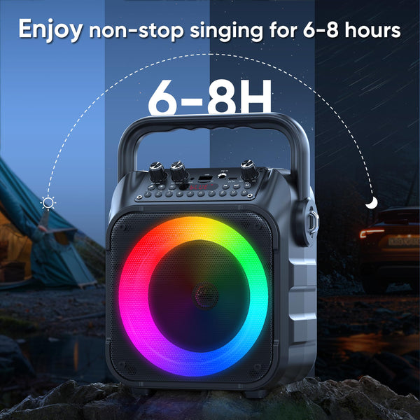 Karaoke Machine with Two Wireless Microphones, Portable Karaoke Machine for Adults & Kids, Portable Bluetooth Speaker with PA System, LED Lights, Supports TF Card/USB, AUX in, FM, USB,TWS (Black)