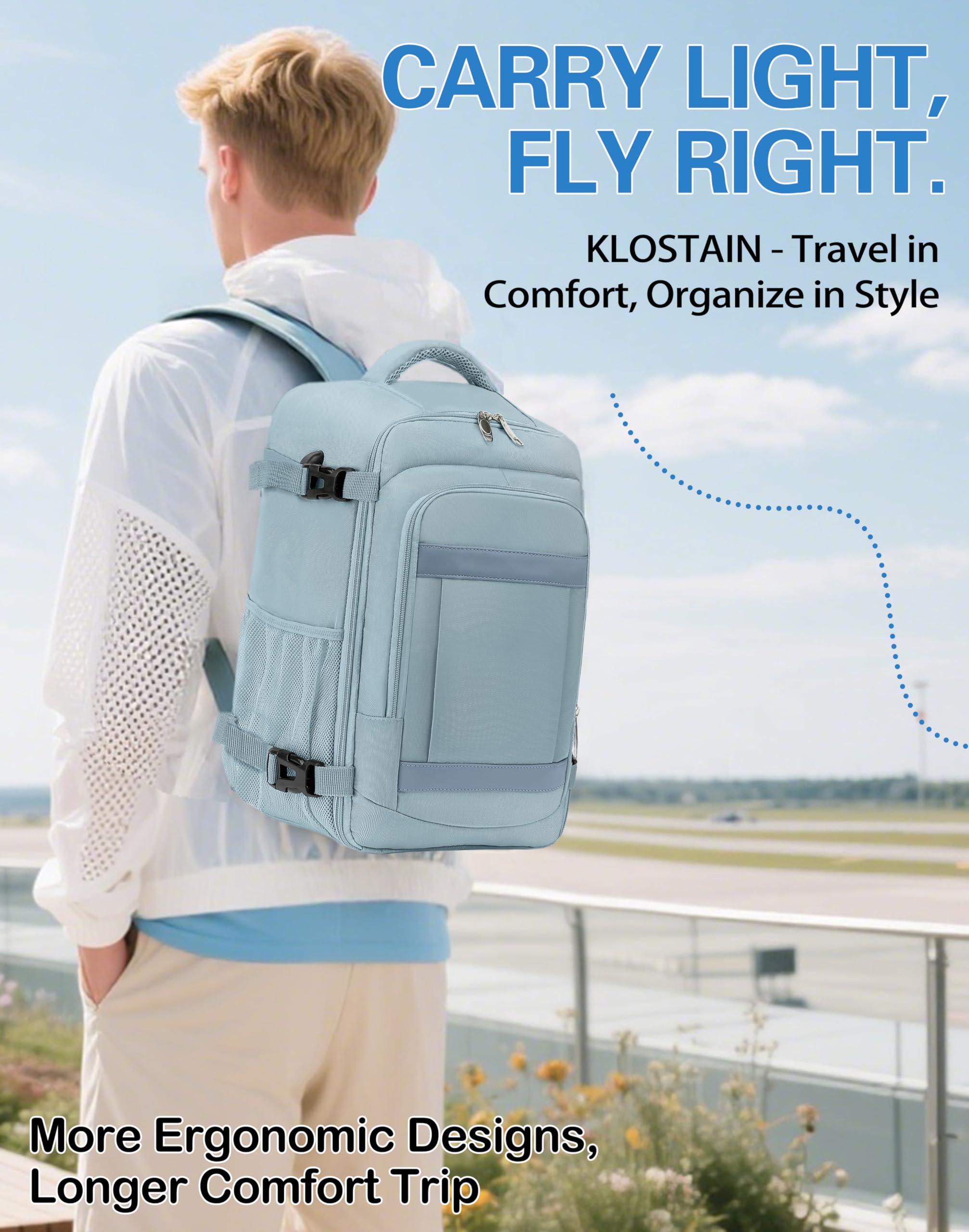 KLOSTAIN for Easyjet Cabin Bag 45x36x20 Travel Backpack Hand Luggage Carry-ons Bag Laptop Backpack Ruscksack for Airplanes Flight New Easyjet Underseat Cabin Bags Fit 14" Laptop Navy