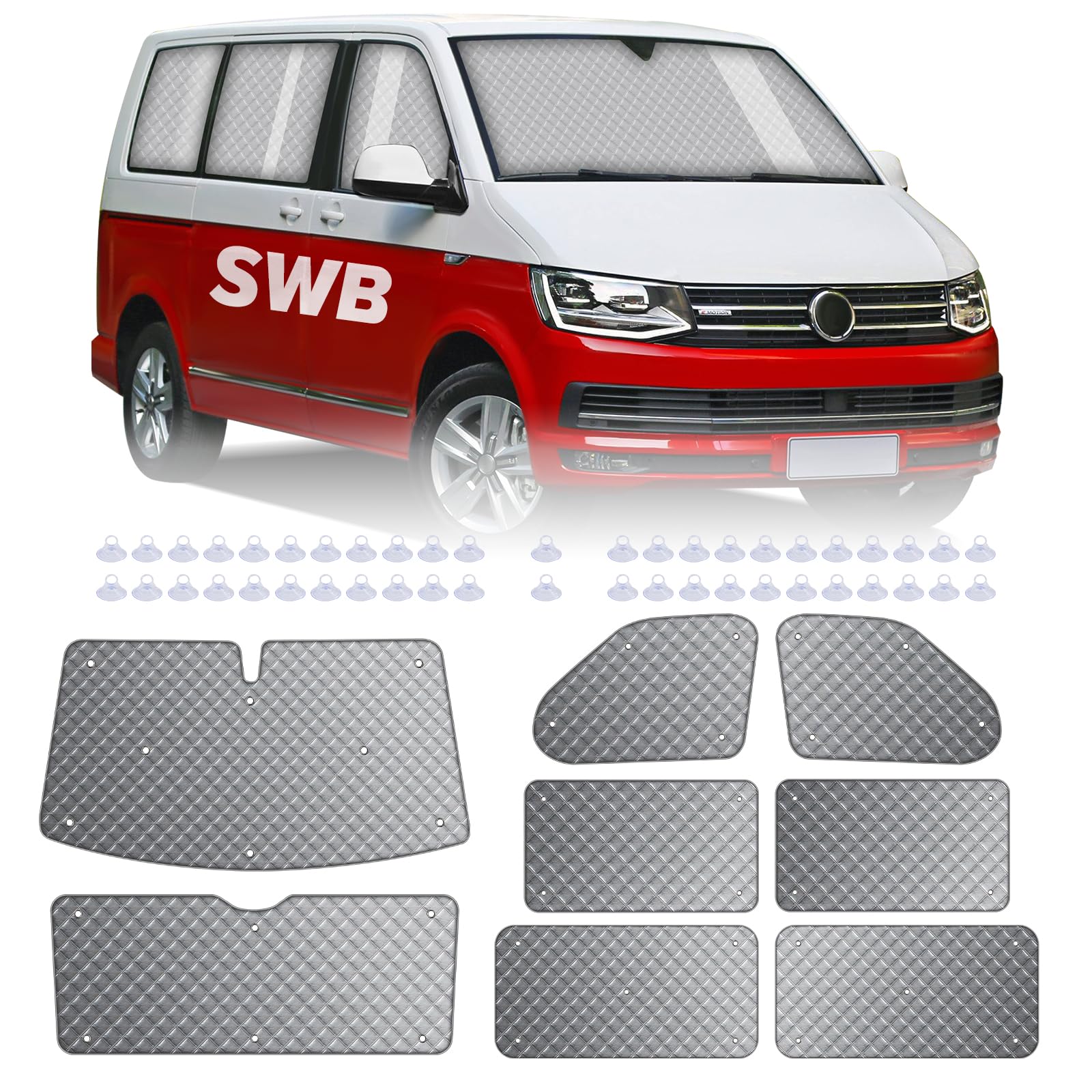 MaxAwe 8Pcs Internal Thermal Blind Set Fits for VW T5/T6 LWB, Luxury Sunshade Wrap Cover Kit, Window Front Screen Cover, Summer Uv Sun Blind & Winter Insulation Cover for VW Campervans & Motorhome