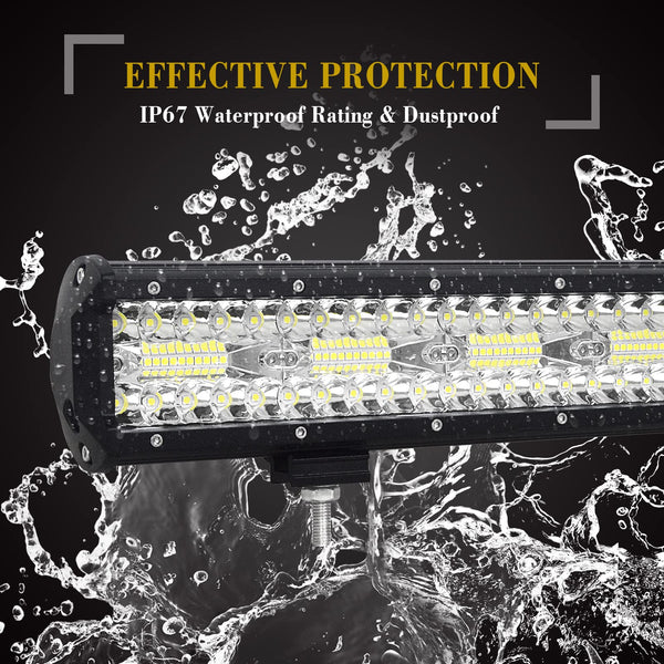 RIGIDON 8D Led Work Light Bar, 12 inch 240W 12V 24V 7D Tri Row Fog Light for Car Off road Truck SUV ATV 4x4 Boat, Flood Spot Combo Beam, Waterproof Outdoor Driving Lighting, 6000K White