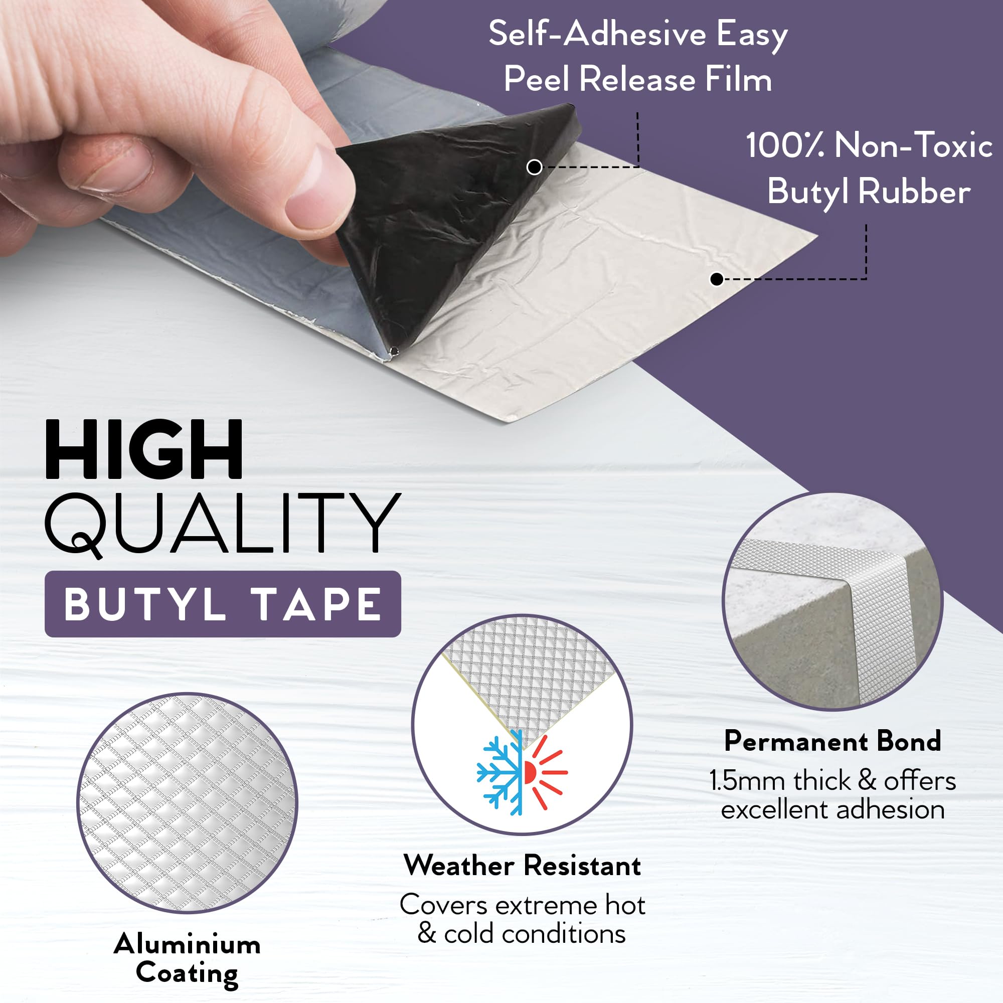 DIY Doctor Waterproof Tape for Leaks - Butyl Roof Sealant Tape - Outdoor Waterproof Repair Tape with Aluminium Foil – 50mm x 5m