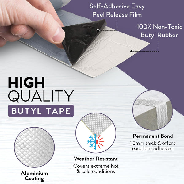 DIY Doctor Waterproof Tape for Leaks - Butyl Roof Sealant Tape - Outdoor Waterproof Repair Tape with Aluminium Foil – 50mm x 5m