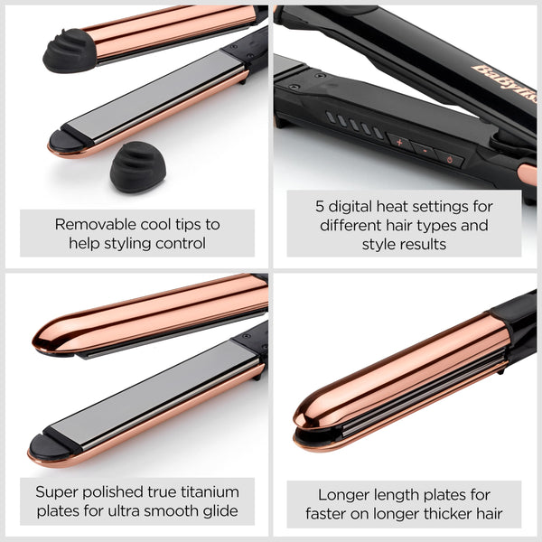 BaByliss Straight and Curl Brilliance Hair Straighteners - Curved Metal Design Easy Styling, Smoothing Titanium Plates, Ionic Anti-Frizz, Fast 15 Second Heat Up, 5 Heat Settings Up to 235°C, 2481U