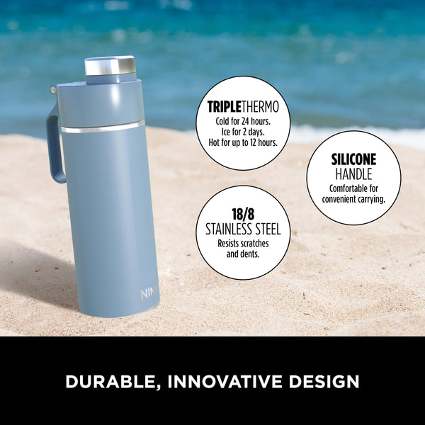 Ninja Thirsti Water Bottle and Flask 709 ML With Leak-Proof Lid, Designed For Carbonated, Hot & Cold Drinks, Ideal For Travel & Sports, Triple Insulated, Stainless Steel Bottle, Black, DW2401EUUKBK