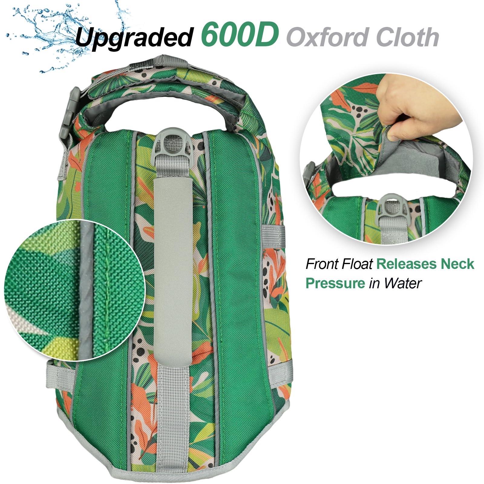 VIVAGLORY Front Float Dog Life Jacket, Dog Buoyancy Aid for Swimming & Boating, Life Vest with Chin Float & Handle, Ripstop & Buoyancy for Doggy, L, Yellow Grey