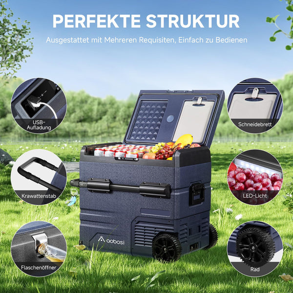 AAOBOSI Compressor Camping Fridge 95L, Car Fridge Dual Zone with 12/24V DC and 100-240V AC, -20°C to 20°C Portable Freezer for Car, Campervan, Lorry, Truck, Boat