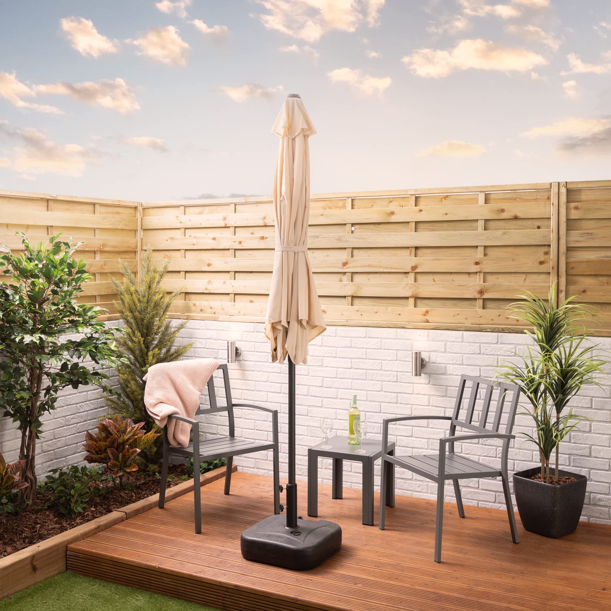 Alfresia 2.7 Metre Parasol - Round with Push Button Tilt, Outdoor Table Parasol Umbrella with Crank Handle, Garden Patio Sun Shade, Grey, Easy Assemble