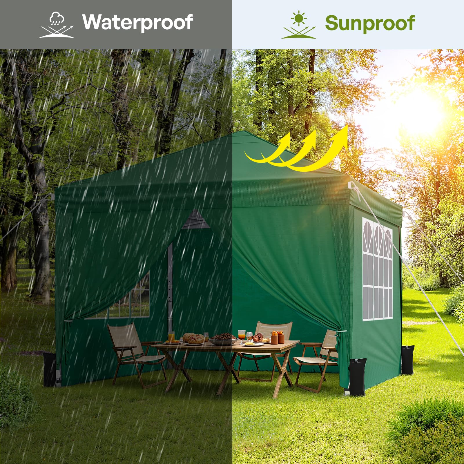 Driftalia Gazebo with Sides 3m x 3m, Waterproof Pop Up Gazebo with 4 Sandbags and Carry Bag for Parties, Camping, Commercial Events - Dark Grey