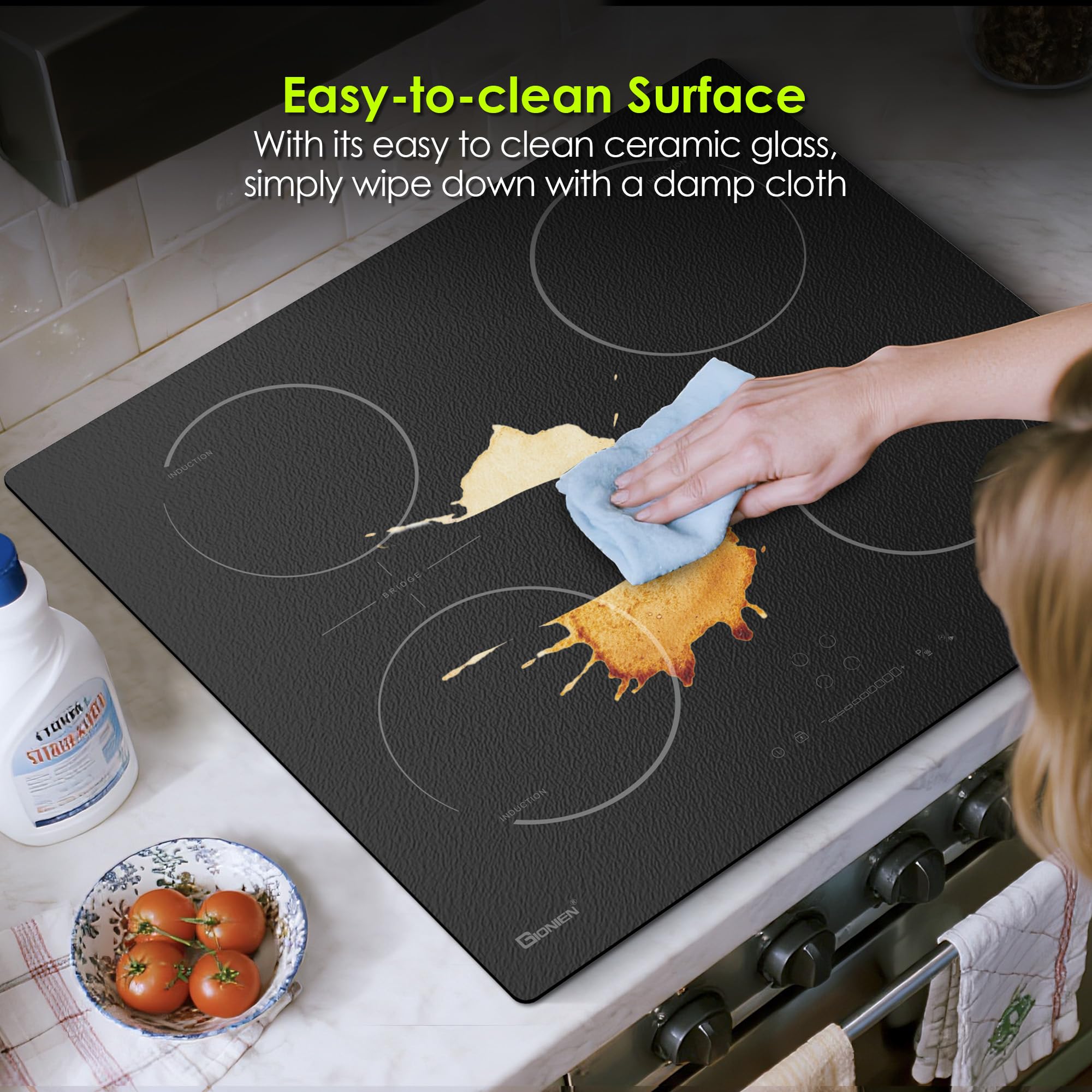 GlONlEN Plug-in Induction Hob White 13 Amp 2800W,59cm Integrated Electric Cooktop with Bridge Zone, 4 Cooking Rings,Built-in Cooker