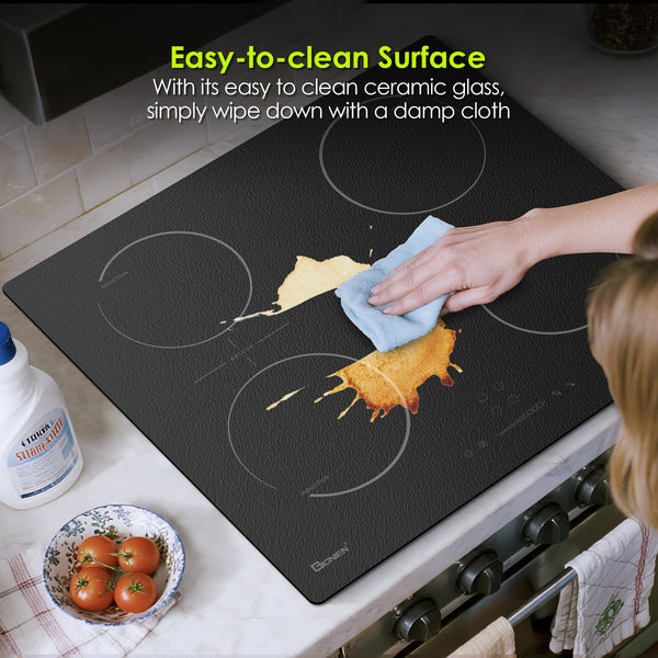 GlONlEN Plug-in Induction Hob White 13 Amp 2800W,59cm Integrated Electric Cooktop with Bridge Zone, 4 Cooking Rings,Built-in Cooker