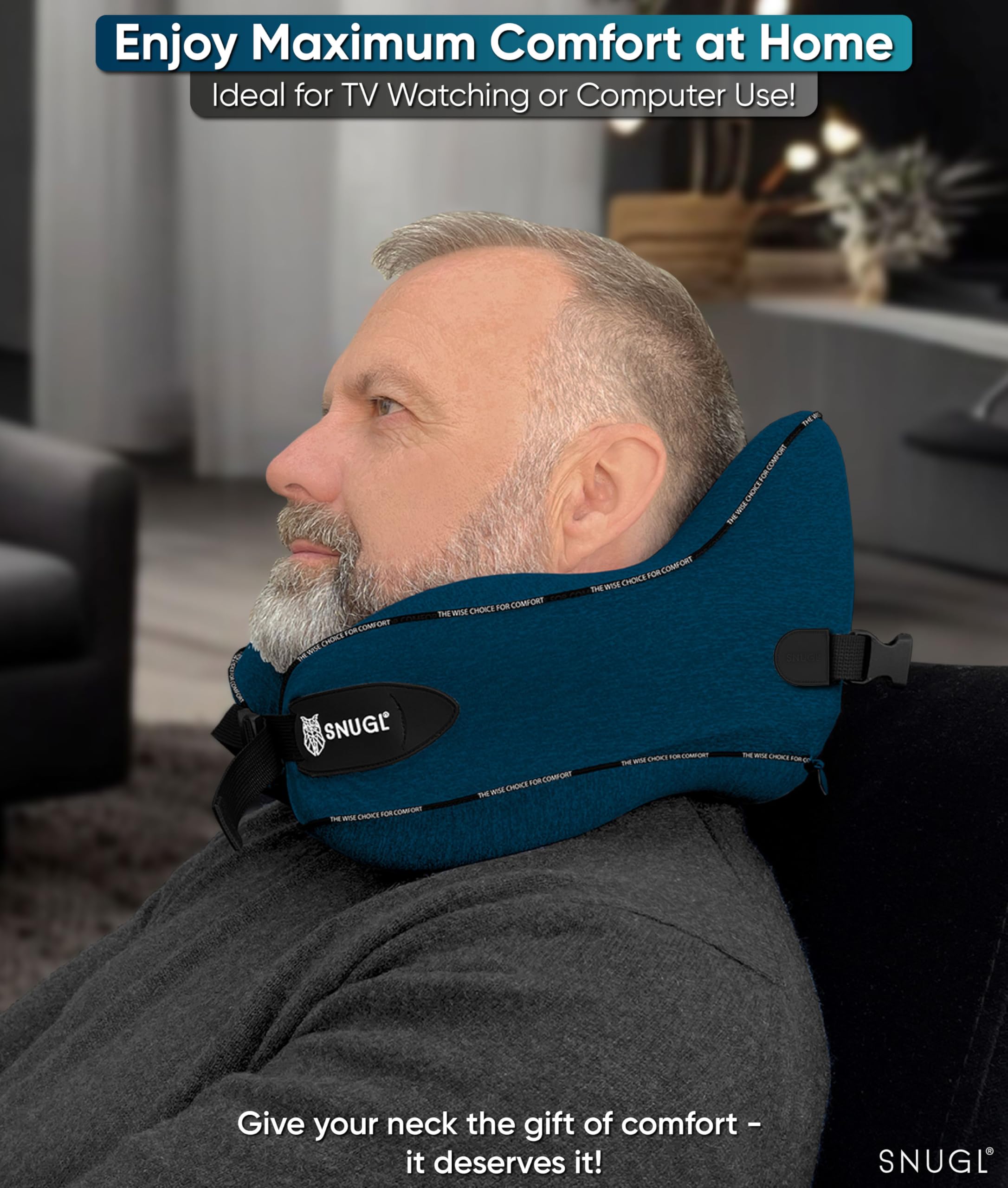 SNUGL Travel Pillow – Memory Foam Neck Pillow for Travel – Support Cushion for Airplane with Carry Bag & Clip - Holiday Essentials (Black - Adult Regular)