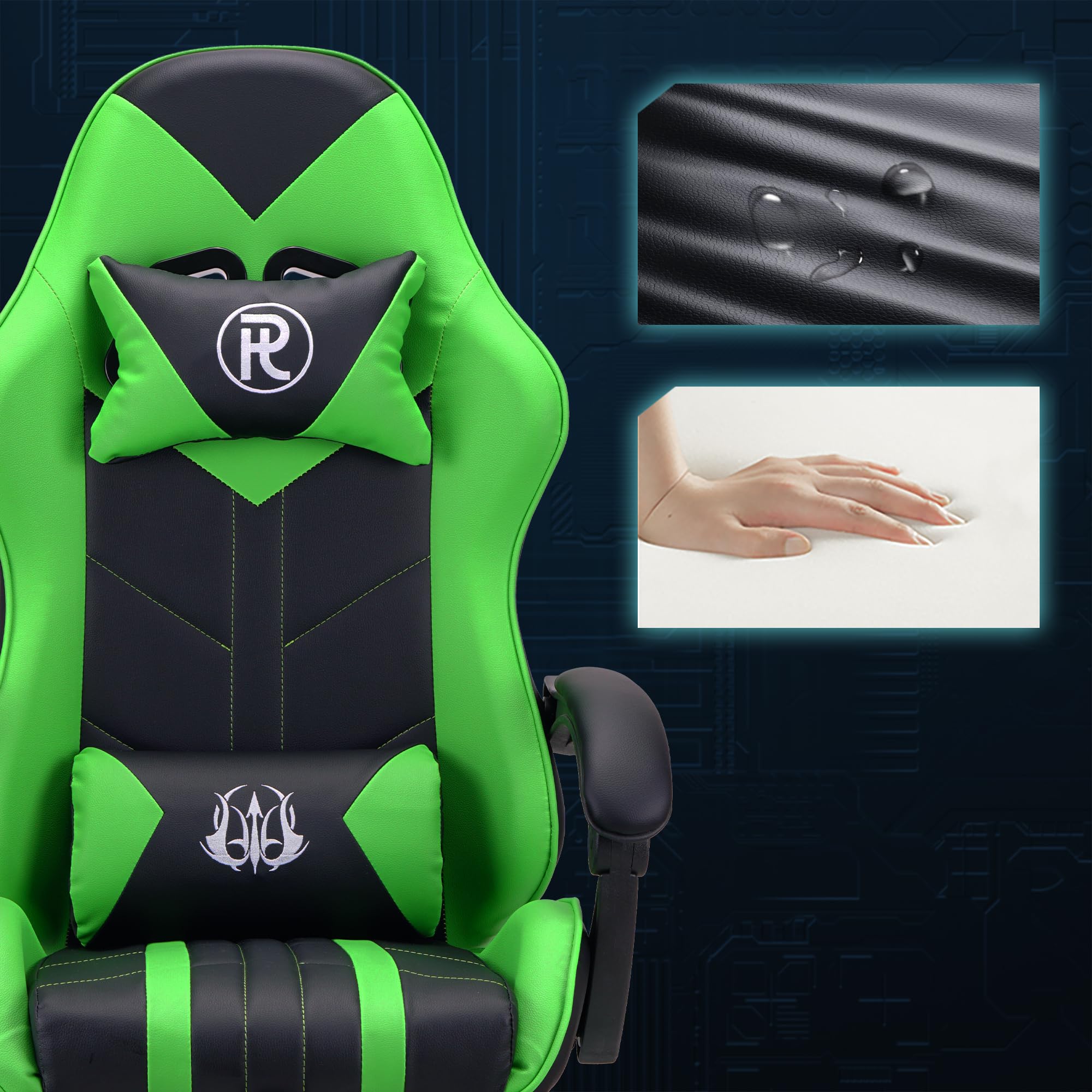 Play haha.Ergonomic reclining seat with footrest adjustable headrest and lumbar cushion high back support padded armrests PU leather finish for gaming home or office use