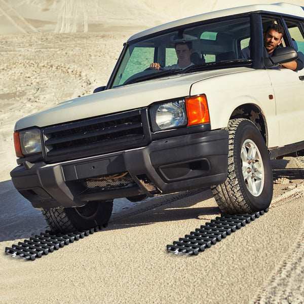 COSTWAY 2 Pack Tire Traction Mats, Folding Non-Slip TPR Recovery Track for Sand/Mud/Snow Off-road, Tire Ladder Pad Emergency Devices for Cars, Trucks, Van (100 x 21 x 3cm)