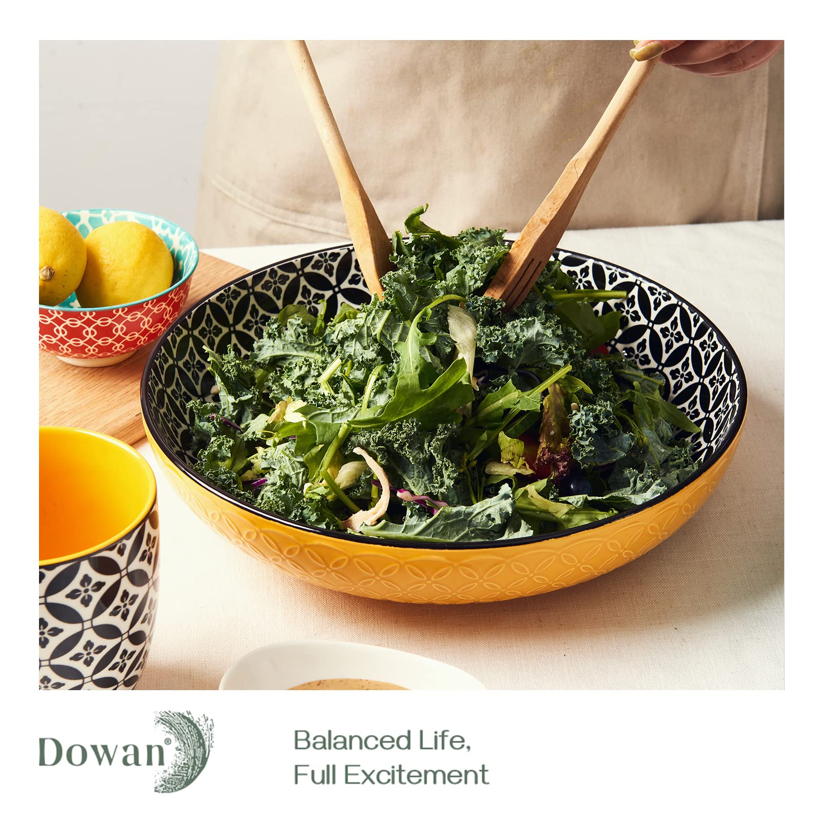 DOWAN Large Serving Dishes, 2773ml Turkey Platter for Entertaining, Christmas, ?29.5cm Ceramic Serving Plate Bowls for Fruit Salad Pasta, Vibrant