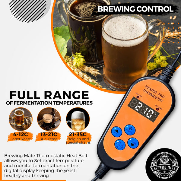 Brewing Mate Thermostatic Home Brew Heat Belt - Equipment for Beer and Wine Fermentation Temperature Control (Thermostatic)