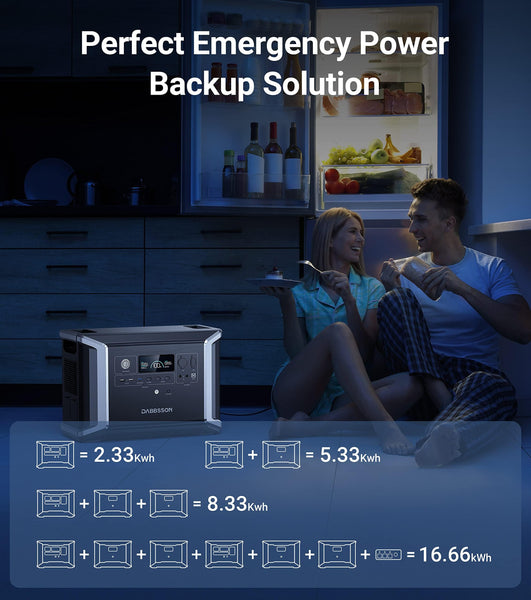 Dabbsson Portable Power Station DBS2300, 2330Wh EV Semi-solid State LiFePO4 Home Battery Backup, Max 16660Wh, 2200W AC Outlets, Solar Generator for Camping, Home Backup, Emergency, RV