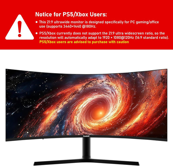 Gawfolk 34 Inch Ultrawide Curved 144Hz Gaming Computer Monitor 1500R PC Screen 21:9 UWQHD (3440x1440),Adaptive Sync,178° Viewing Angle,Display Port、HDMI 2.0, VESA75x75MM-Black