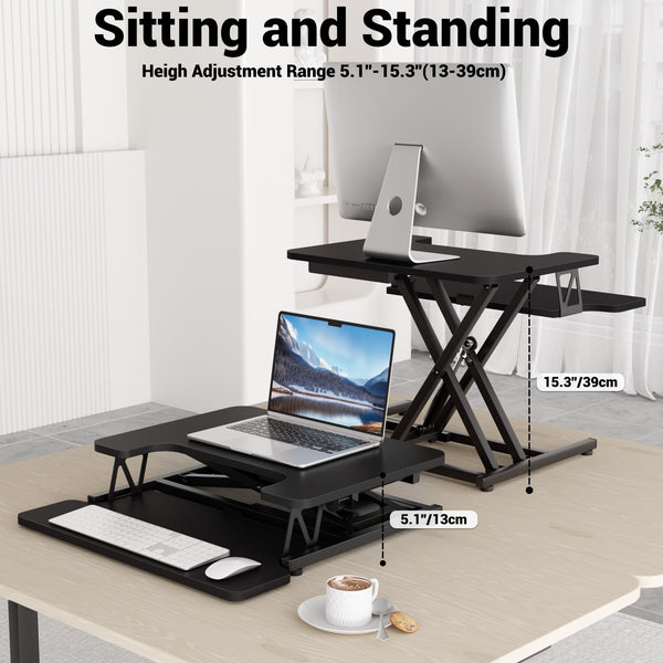ERGOMAKER Standing Desk Converter, 36"/91cm Wide Height Adjustable Quick Sit to Stand Up Desk Riser for Dual Monitor