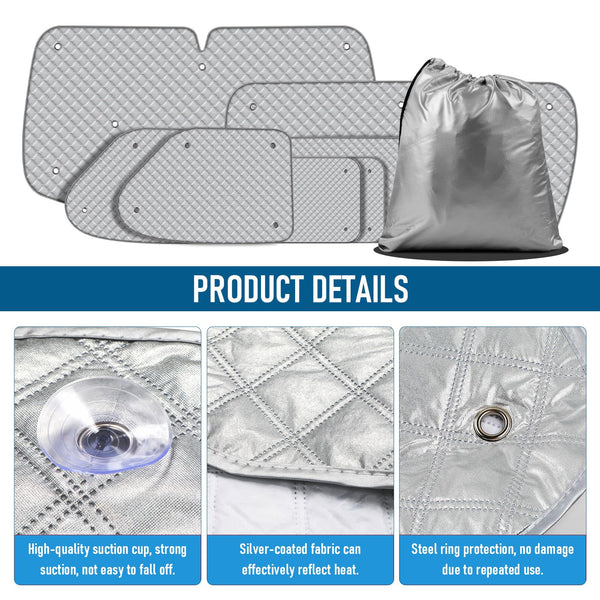 MaxAwe 8Pcs Internal Thermal Blind Set Fits for VW T5/T6 LWB, Luxury Sunshade Wrap Cover Kit, Window Front Screen Cover, Summer Uv Sun Blind & Winter Insulation Cover for VW Campervans & Motorhome