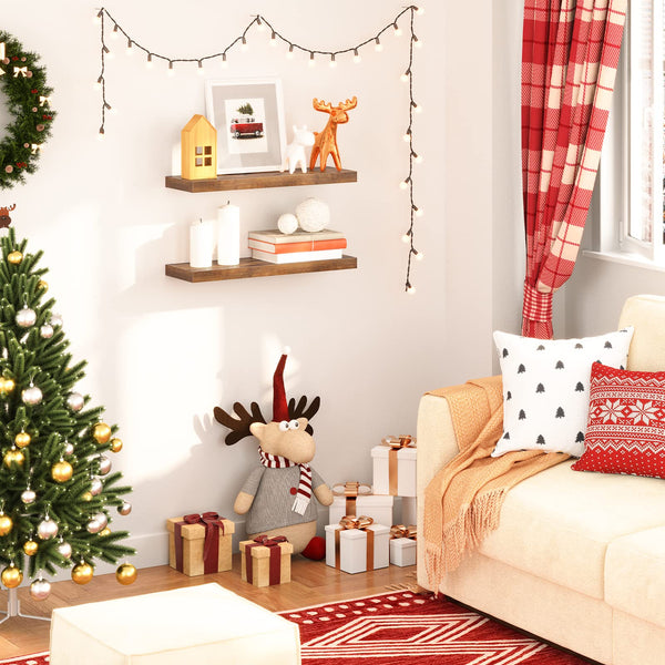 HOOBRO Floating Shelves, Wall Shelves Set of 2, Wall Mounted Shelves, 60cm, Wall Display Racks, Decorative Hanging Shelf, Wooden Shelves, for