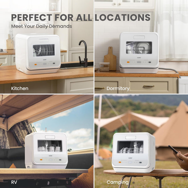 COMFEE' Table Top Dishwasher with 6 Place Settings, Mini Countertop Dishwasher for Small Families, Couples, LED display, Delay Start, 47dB Quiet Noise, White