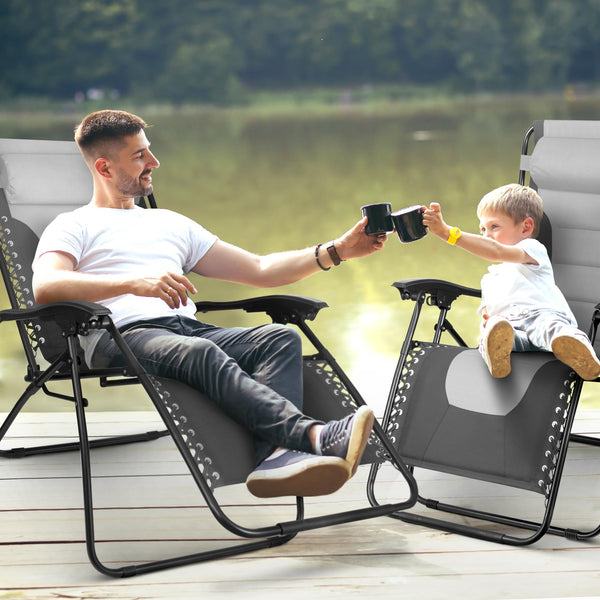 KEPLIN Set of 2 XXL Premium Heavy Duty Padded Zero Gravity Chairs - Luxurious Garden Recliners, Adjustable Headrest, Cup & Phone Holder, Foldable, Easy to Clean Patio Sun Loungers(Black)
