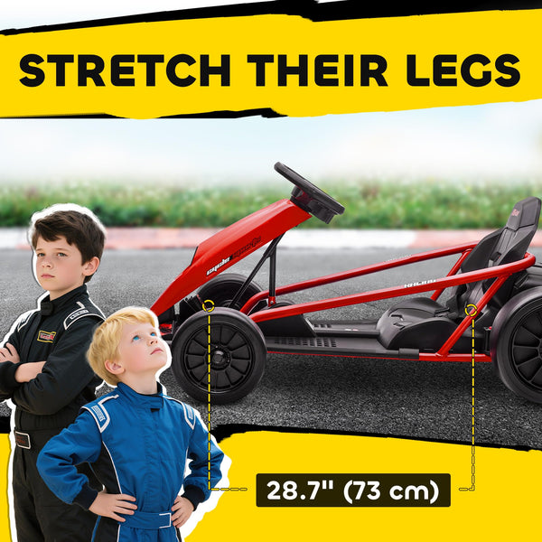 HOMCOM 24V Electric Go Kart for Kids, Ride-On Racing Go Kart with Slow Start, Music, Horn Honking and Safety Belt, for 8-12 Years Old, Blue