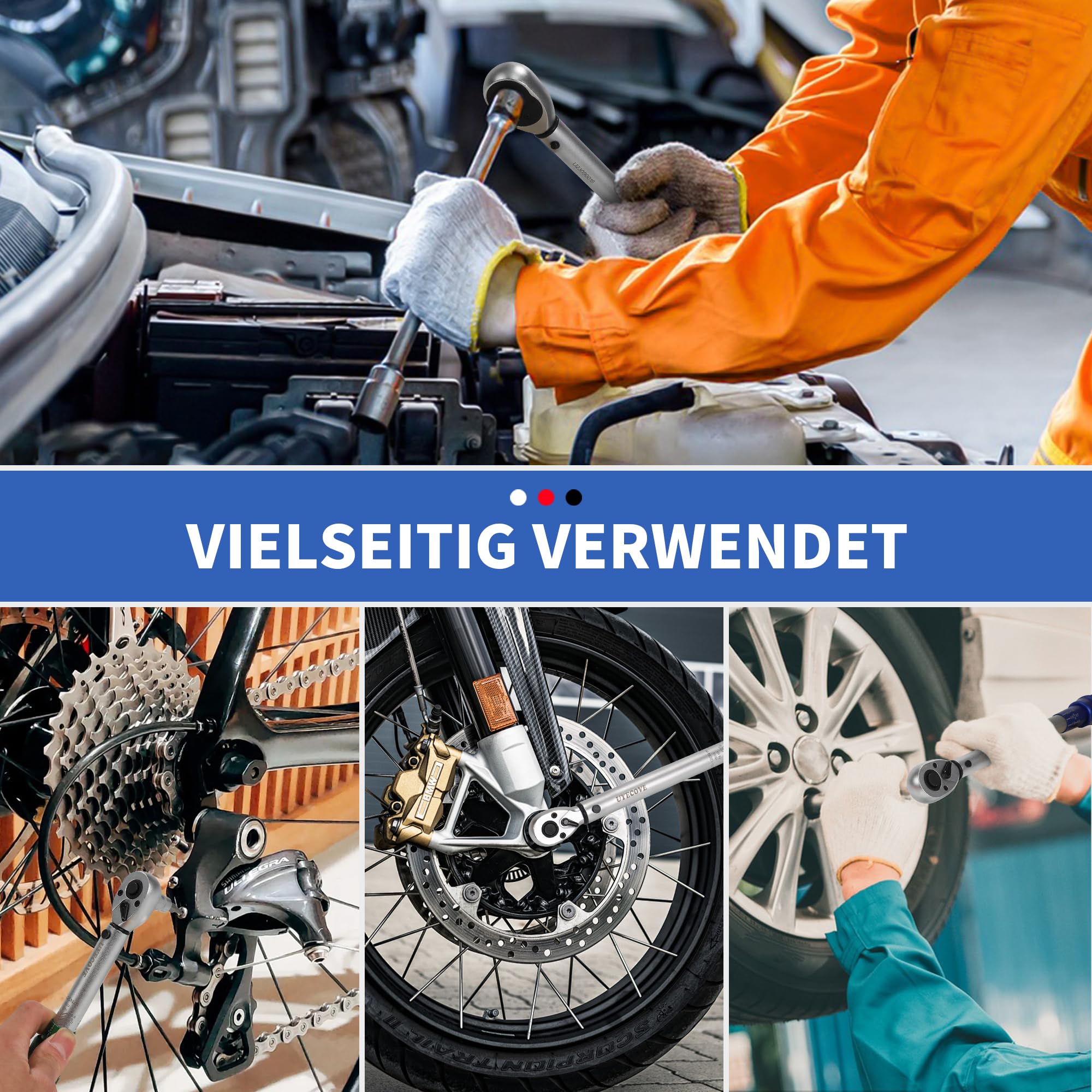 Torque Wrench Set 1/4 5-25Nm, 3/8 20-120Nm, 1/2 40-220Nm, 72 Tooth Dual-Direction Reversible Click Torque Wrenches for Bike Motorcycle, Car, Truck