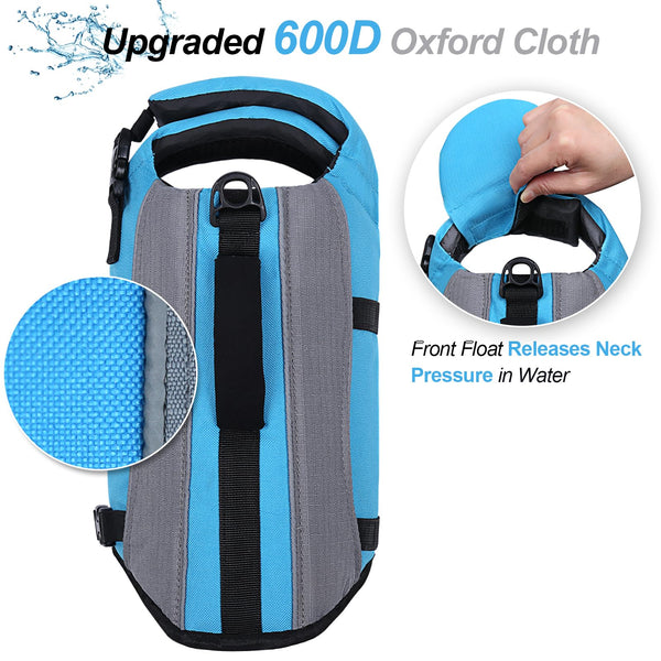 VIVAGLORY Front Float Dog Life Jacket, Dog Buoyancy Aid for Swimming & Boating, Life Vest with Chin Float & Handle, Ripstop & Buoyancy for Doggy, L, Yellow Grey