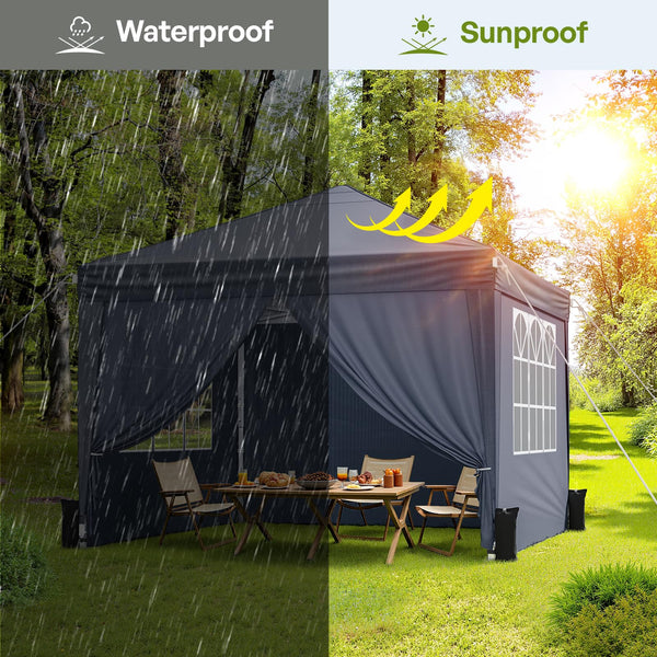 Driftalia Gazebo with Sides 3m x 3m, Waterproof Pop Up Gazebo with 4 Sandbags and Carry Bag for Parties, Camping, Commercial Events - Dark Grey