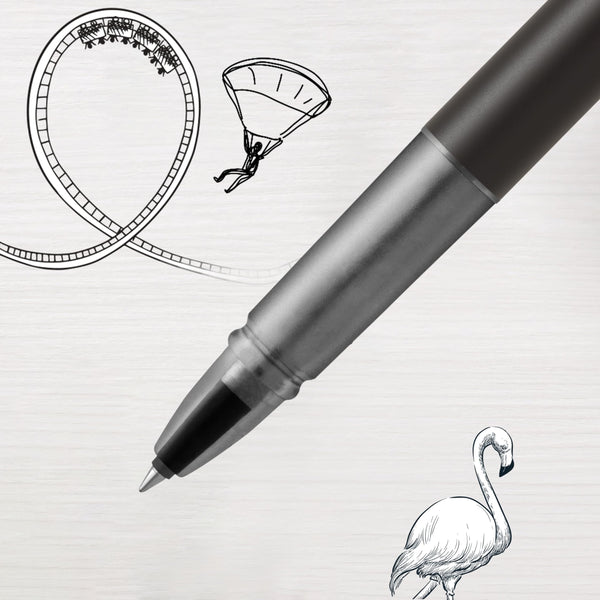 Parker Vector Fountain Pen | Black with Chrome Trim | Medium Nib | Blue Ink | Hangtab