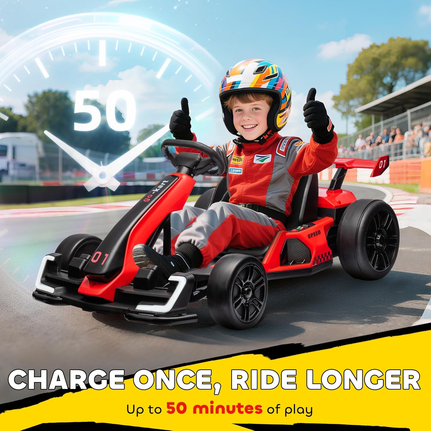 HOMCOM 24V Electric Go Kart for Kids, Ride On Racing Kart with Adjustable Seat, Battery Powered Drifting Ride On Car with Music, Light, Slow Start, Button Start, Horn, for 6-12 Years, Red