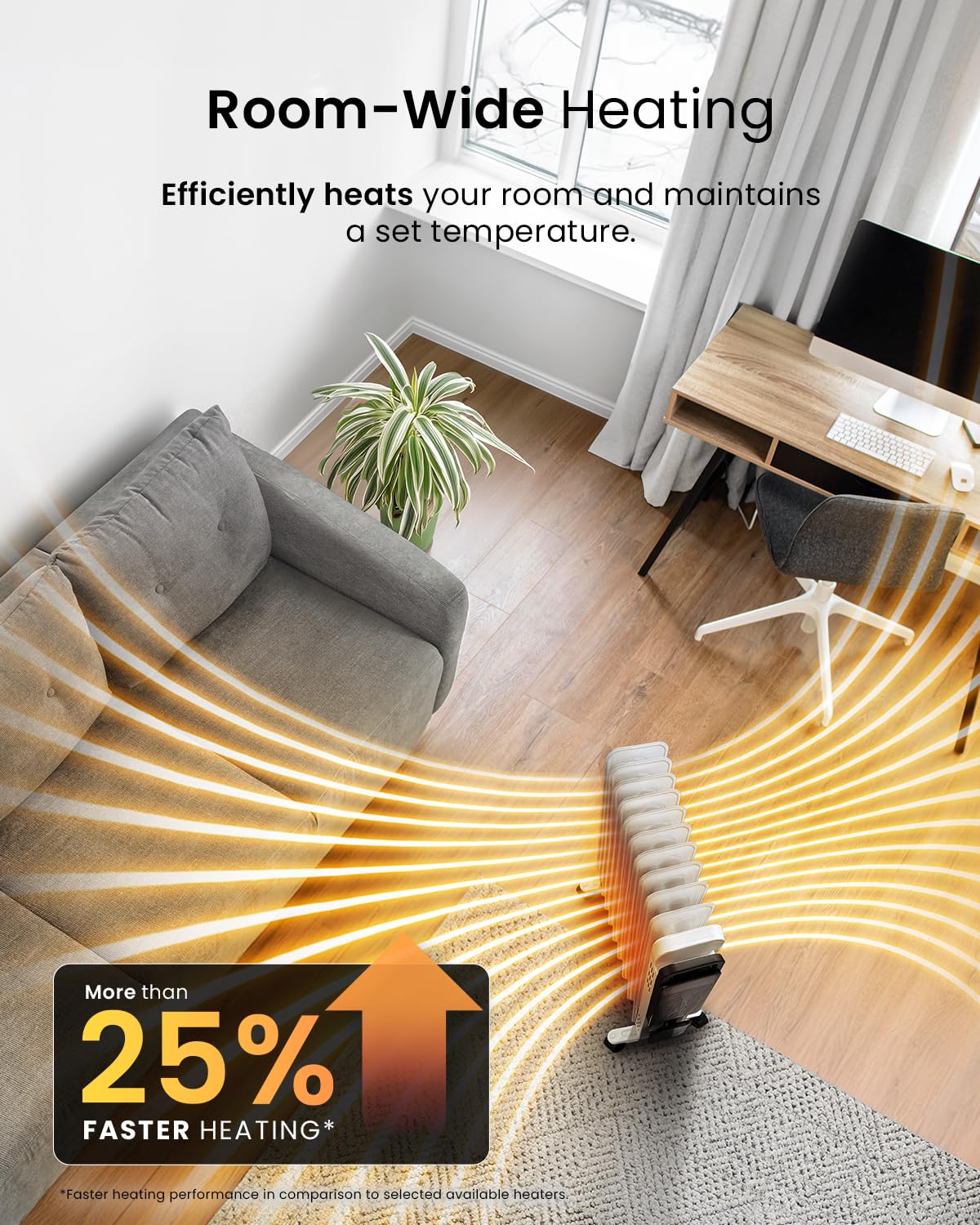 Pro Breeze Smart 2500W 11 Fin Oil Filled Radiator with Digital Display and WiFi Smart App, Thermostat, 24Hr Timer, 3 Heat Modes, Child Lock, Overheat & Tip-Over Protection Oil heater for Home - Black