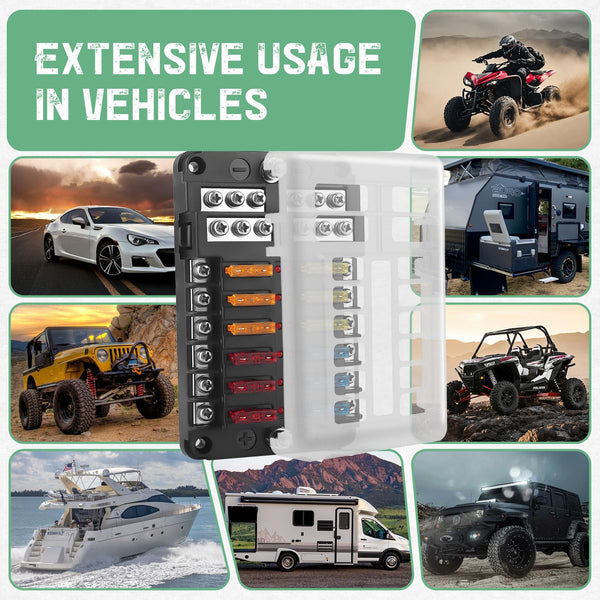 Chelhead 6 Way Boat Fuse Block with LED Indicator 6 Circuit Blade Fuse Blocks 12 Volt Automotive Waterproof with Negative Bus Suitable for 12V/24V Car RV Trailer Truck