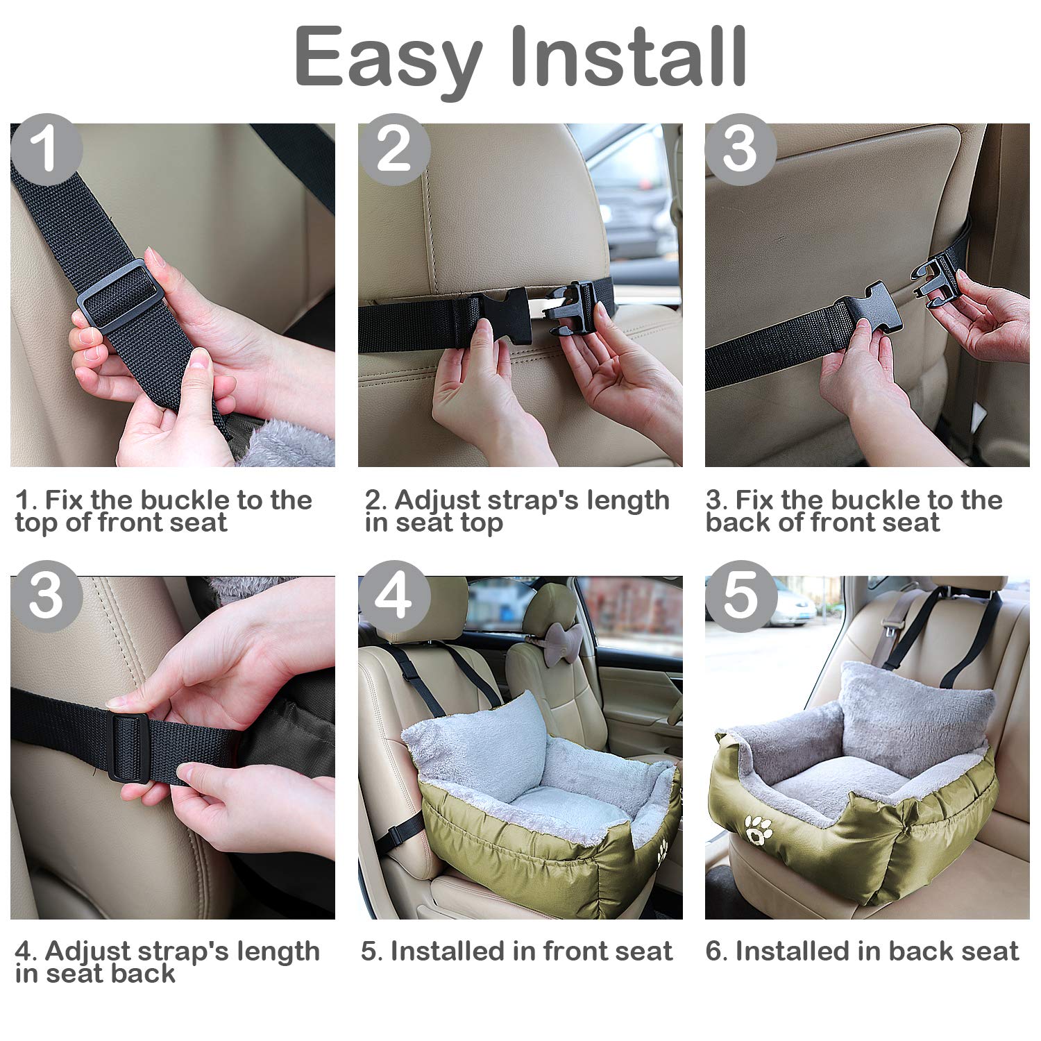 GoFirst Dog Car Seat for Small Dogs or Cats, Pet Booster Seat Travel Car Bed with Storage Pocket and Clip-On Safety Leash, Waterproof Warm Plush Dog Car Safety Seats,Black