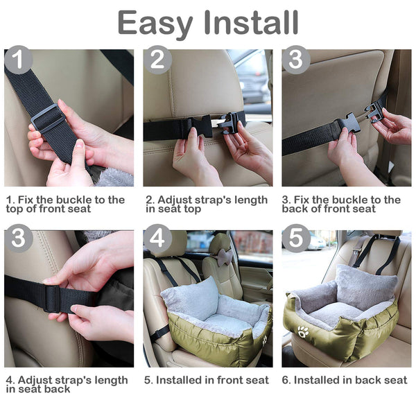 GoFirst Dog Car Seat for Small Dogs or Cats, Pet Booster Seat Travel Car Bed with Storage Pocket and Clip-On Safety Leash, Waterproof Warm Plush Dog Car Safety Seats,Black