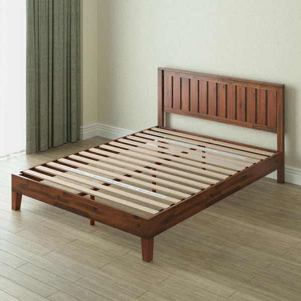 Zinus Ellie Single Bed Frame - Bed 90 x 190 cm - 36 cm Height with underbed storage - Bamboo and Wood Platform Bed Frame with Headboard, Brown