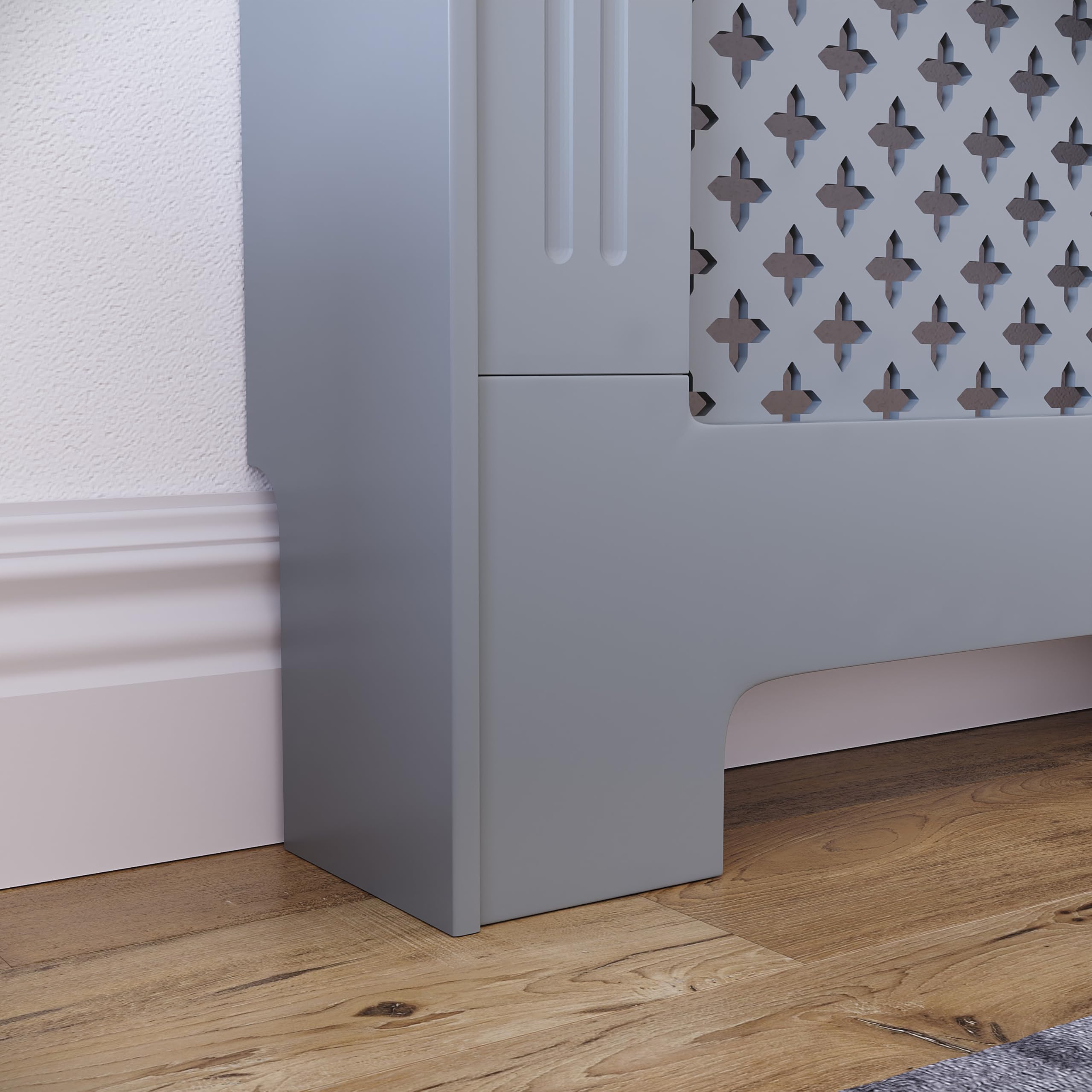 Vida Designs Oxford Radiator Cover – Traditional Cross Pattern, Olive Grey, MDF, Modern Painted Finish, Heat Efficient, Small, (H 82 x W 78 x D 19 cm)