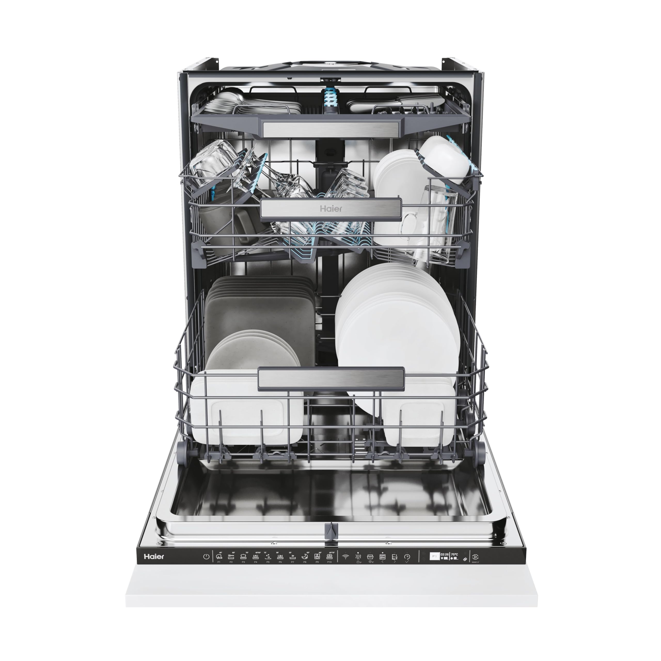 Haier XI1C3TB2FB-80 I-Pro Shine Series 4 Integrated Dishwasher, 11 place Setting, Black Bezel, C Rated