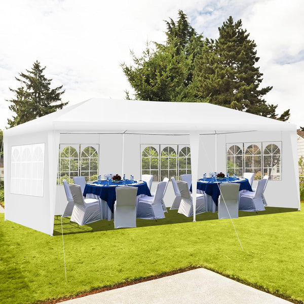 COSTWAY Garden Gazebo with Carry Bag and 4 Side Walls, Outdoor Camping Tent Canopy Wedding Party Events Marquee Shelter, 3 x 6m