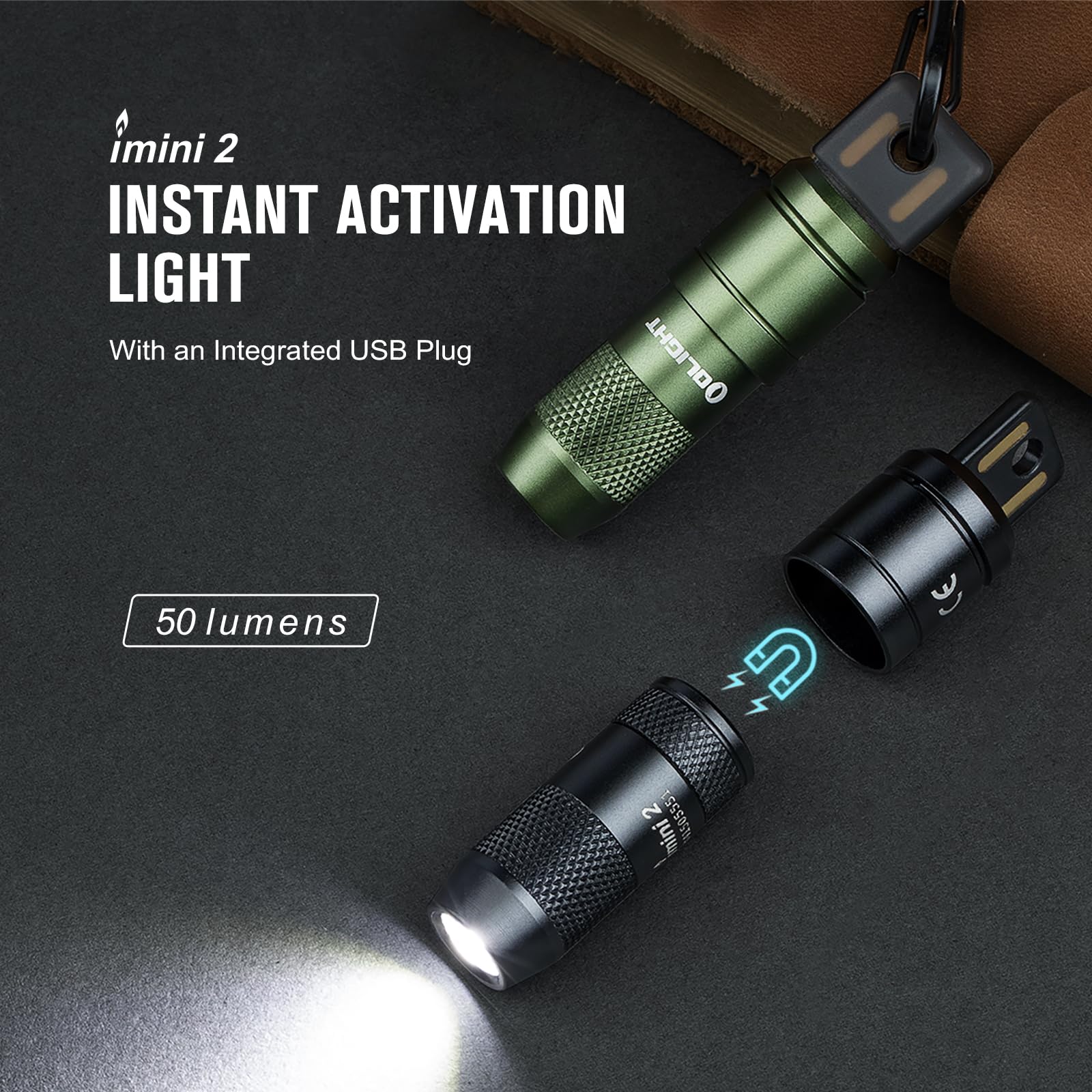 OLIGHT IMINI 2 Keychain Light 50 Lumens EDC Rechargeable Mini Torch, Magnetic Base Lamp with Integrated USB Plug, High Performance Compact LED Flashlight for Daily Carry (Dream Blue)