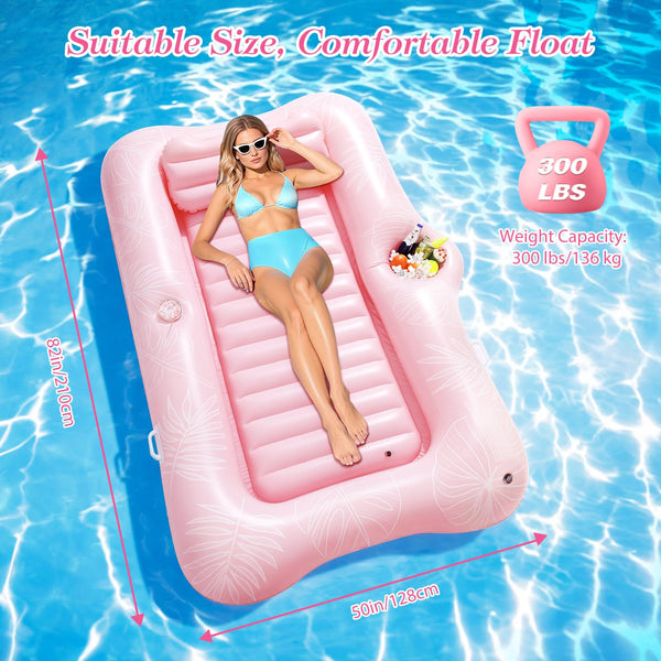 MoKo Pool Floats Adult, Floating Bed with Ice Bar, Tanning Bed Pool Raft Inflatable Lounger with Drink Holder Tanning Chair Inflatable Pool Toys for Party Beach Backyard