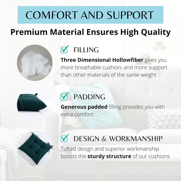 HAMO Garden Chair Cushions Outdoors Seat Pads, Set of 4, 40x40 cm, 16x16 inches (Dark Green)