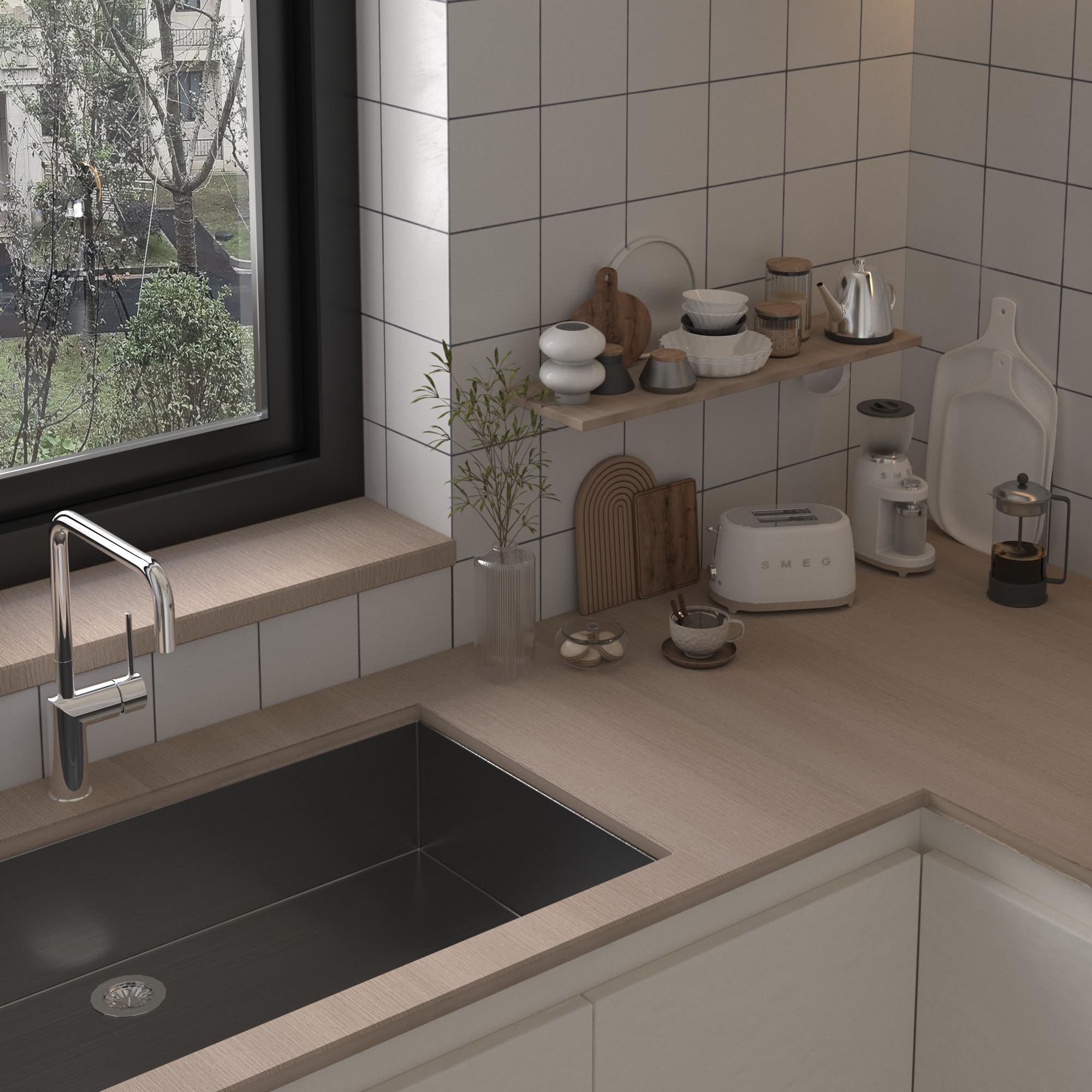 JSEVEM 40CM×3M Air Guide Design Extra Thick Beige Light Brown Wood Wallpaper Peel and Stick Waterproof Brown Wood Contact Paper Vinyl Self Adhesive Matte Textured Furniture Sticker for Kitchen Cabinet