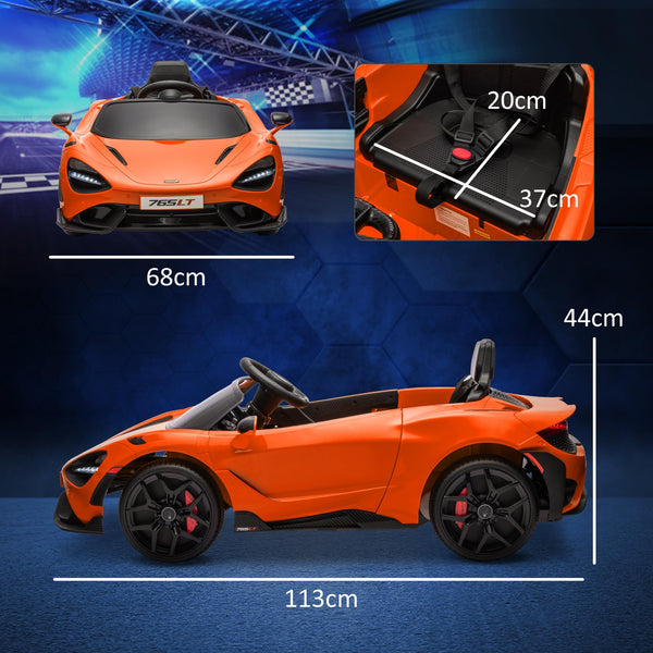 AIYAPLAY McLaren 765LT Licensed Electric Car for Kids with Butterfly Doors, 12V Kids' Electric Ride on with Remote Control, Transport Wheels, LED Lights, MP3 Music, Horn, for 3-6 Years, Orange