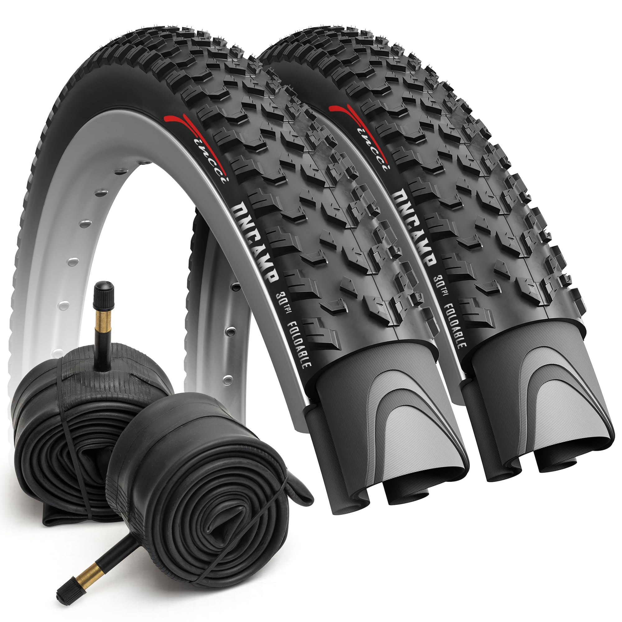 Fincci 27.5 MTB Tyres 27.5 x 2.10 | Foldable Set with 2x Inner Tubes Schrader | 30 TPI | Bicycle tires 54-584| For Mountain, Electric & Hybrid Bikes,