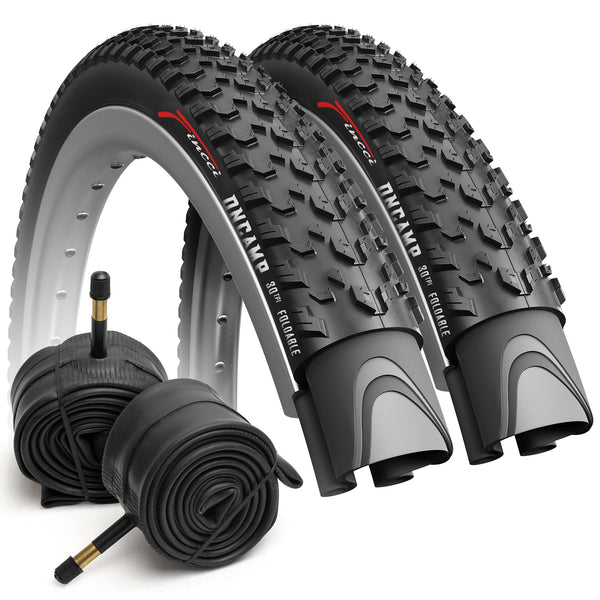 Fincci 27.5 MTB Tyres 27.5 x 2.10 | Foldable Set with 2x Inner Tubes Schrader | 30 TPI | Bicycle tires 54-584| For Mountain, Electric & Hybrid Bikes,